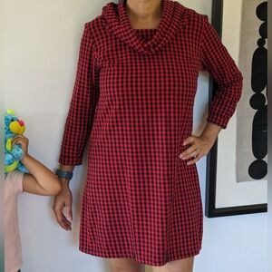 Buffalo plaid cowl neck dress
